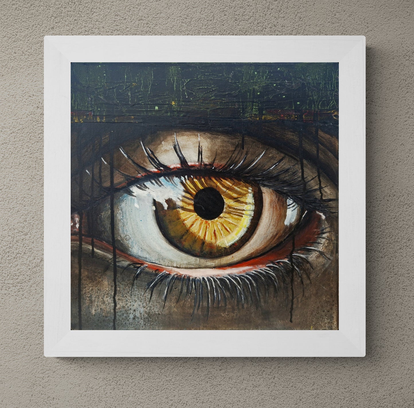 Dette kunsttrykket er av et øye som ser på verden med flegmatisk ro.