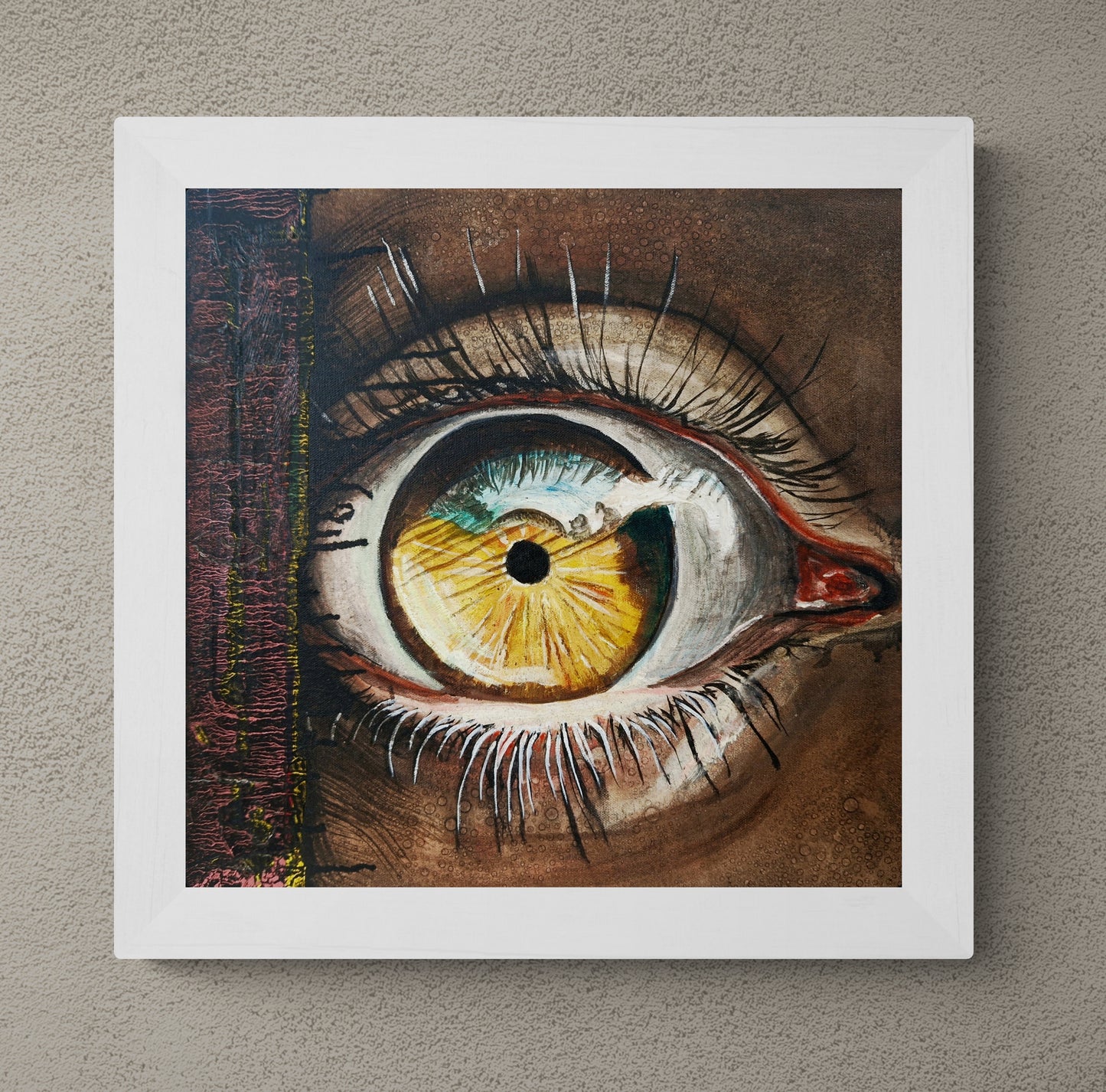 Dette kunsttrykket av Trond Berg-Nilssen av et øye som ser på verden med panikk.