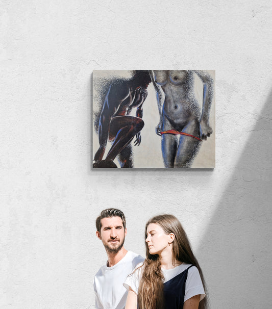 Dette kunsttrykket av Trond Berg-Nilssen er en gripende utforskning av kropp og intimitet.