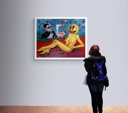 Dette kunsttrykket av Trond Berg-Nilssen utfordrer oss med sin dristige kombinasjon av det absurde og det erotiske. 