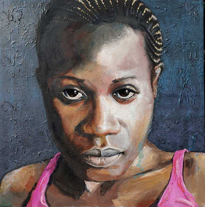 Dette portrettet av Trond Berg-Nilssen er en intens og uttrykksfull skildring av en kvinne med sterk nærvær. 