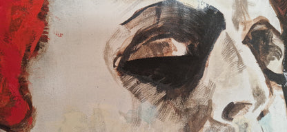 Dette kunstverket av Trond Berg-Nilssen innkapsler en intensitet av følelser og kultur, hvor ansiktene til kvinner uttrykker en blanding av styrke, sorg, sinne og opprør. 